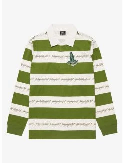 The Lord Of The Rings Leaves Of Lorien Ring Verse Striped Collared Long Sleeve T-Shirt - BoxLunch Exclusive