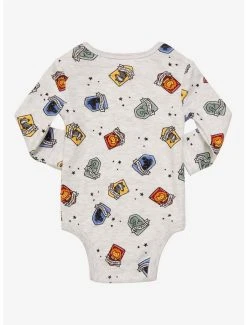 Harry Potter Hogwarts House Crests Allover Print Long-Sleeve Infant One-Piece - BoxLunch Exclusive -BoxLunch Shop 18814973 av1
