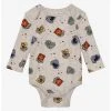 Harry Potter Hogwarts House Crests Allover Print Long-Sleeve Infant One-Piece - BoxLunch Exclusive -BoxLunch Shop 18814973 hi