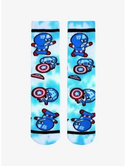 Marvel Captain America Chibi Cap Tie-Dye Crew Socks - BoxLunch Exclusive -BoxLunch Shop 18859120 av1