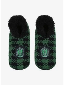 Harry Potter Slytherin Crest Plaid Slipper Socks - BoxLunch Exclusive -BoxLunch Shop 19183512 av1