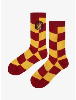 Harry Potter Gryffindor Crest Wavy Checkered Crew Socks - BoxLunch Exclusive -BoxLunch Shop 19465588 av3